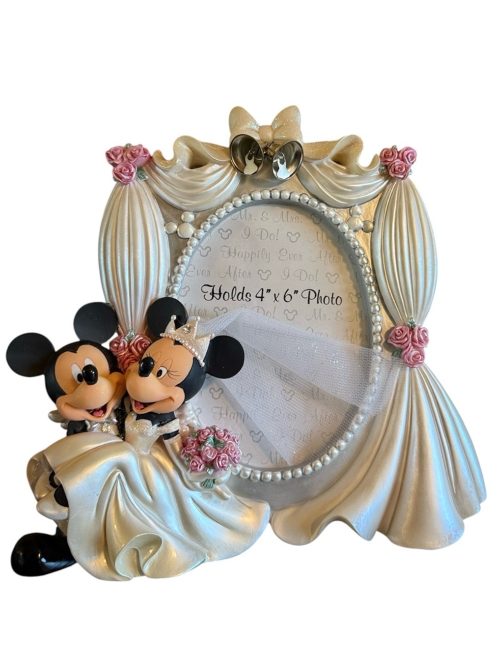 Disney Parks Mickey Minnie Wedding Picture Frame Pearl Happily Ever After 4x6